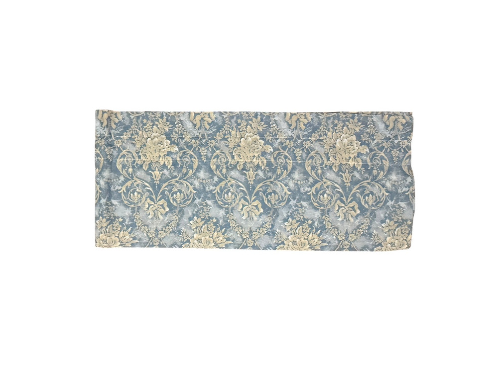 Pair Vintage Springs Industries Valances Blue Tan 2 Curtains Damask Print Short